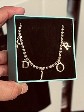 Inspire Gold Initial Charm Tennis Necklace - D I O R Style